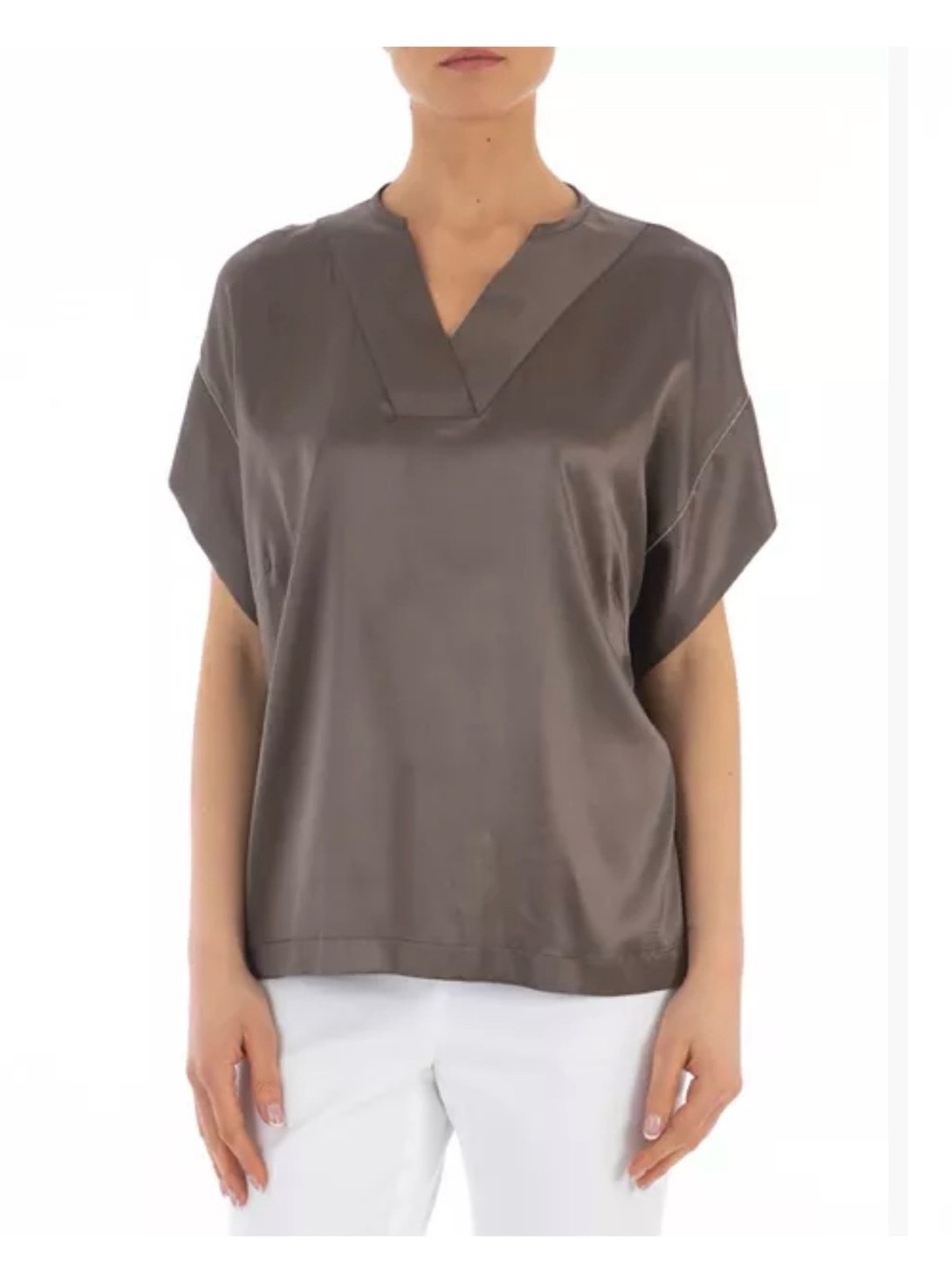 Peserico Taupe V-Neck Short Sleeve Tunic